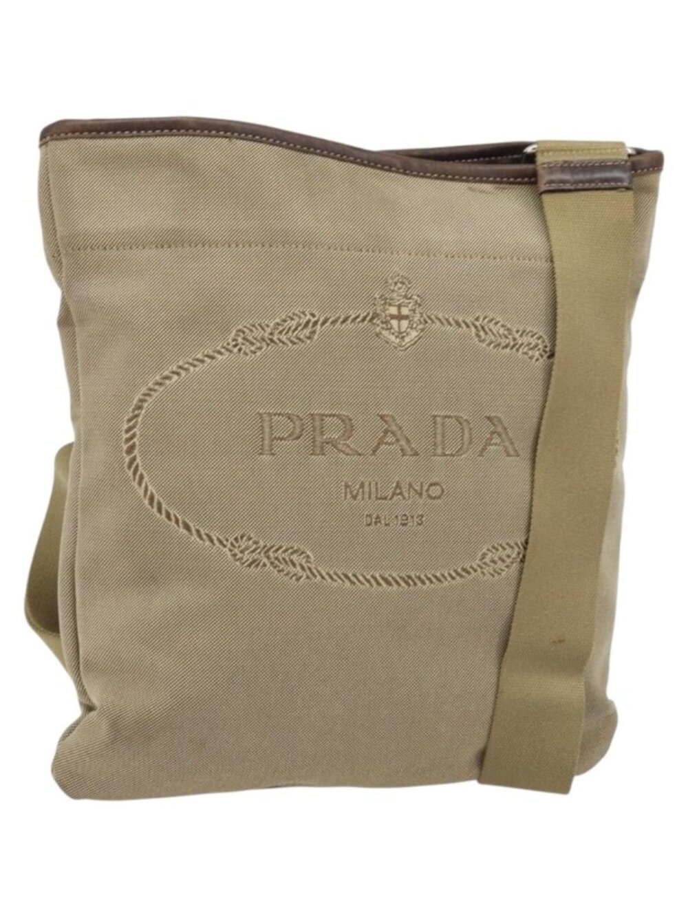 PRADA Shoulder Bag Canvas Beige Silver